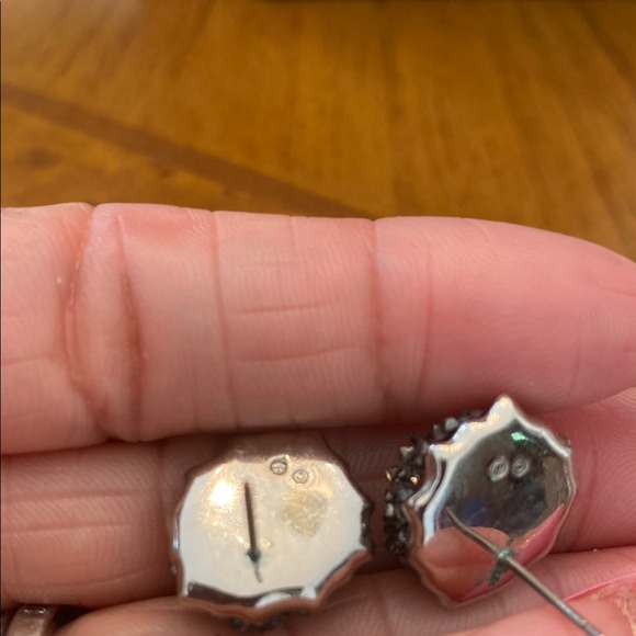 Silver Geometric Crystal Stud Earrings - Picture 2 of 4